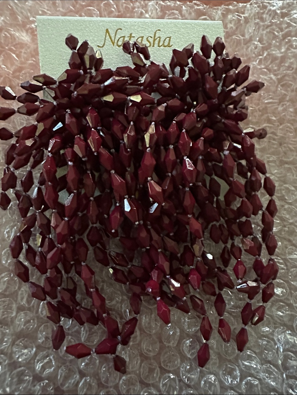 Natasha Couture Maroon / Burgundy Beaded Fringe Statement Earrings